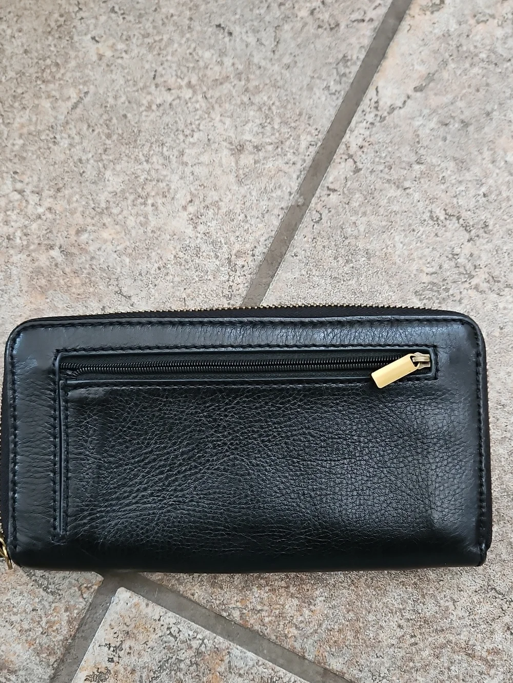Fossil Black Leather Zip-Around Wallet